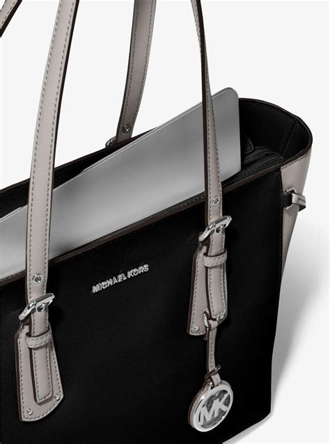 michael kors voyager crossgrain leather tote black|Michael Kors zip top tote.